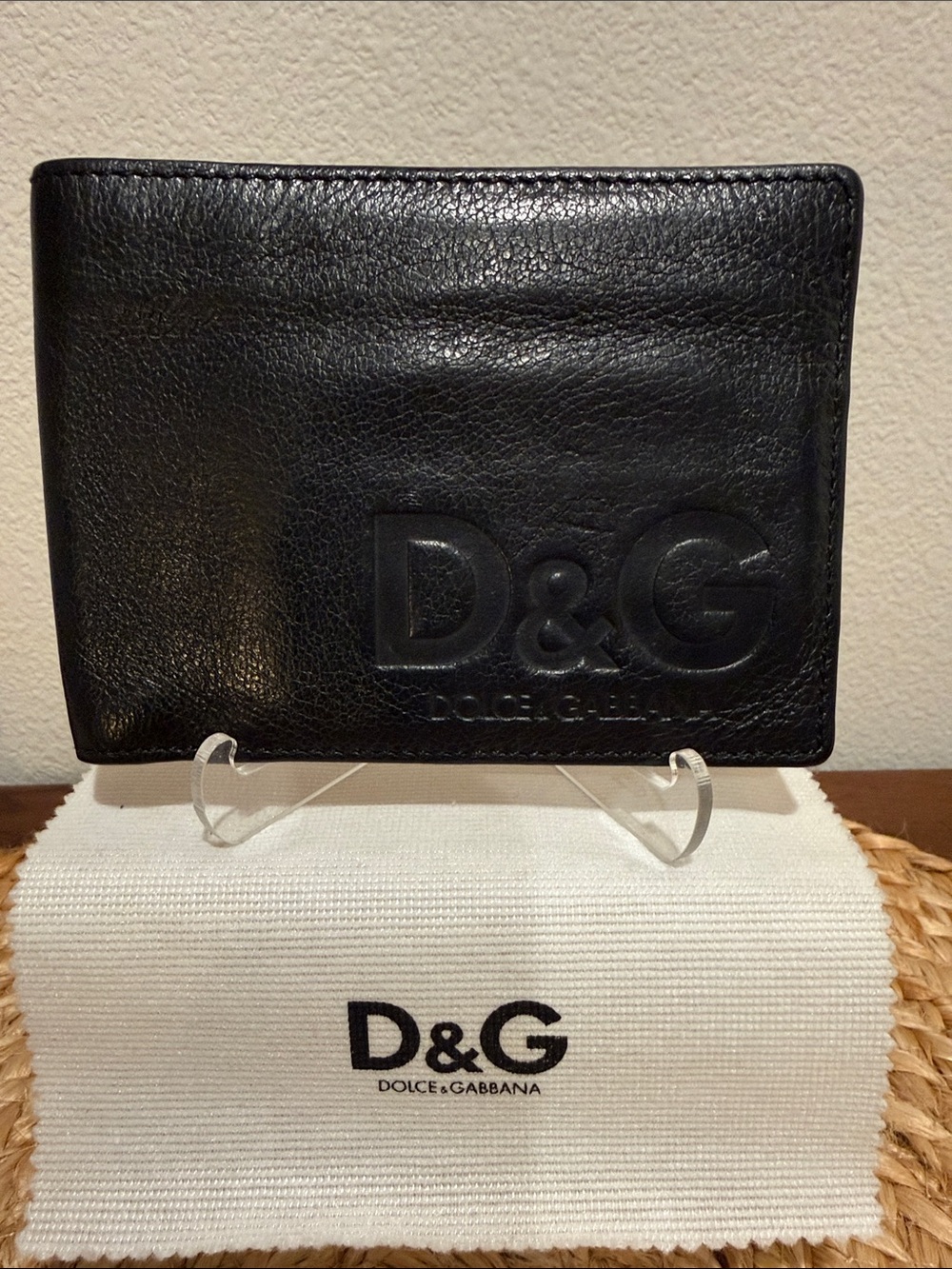 Dolce & Gabbana Black Leather Embossed Logo Bifold Wallet